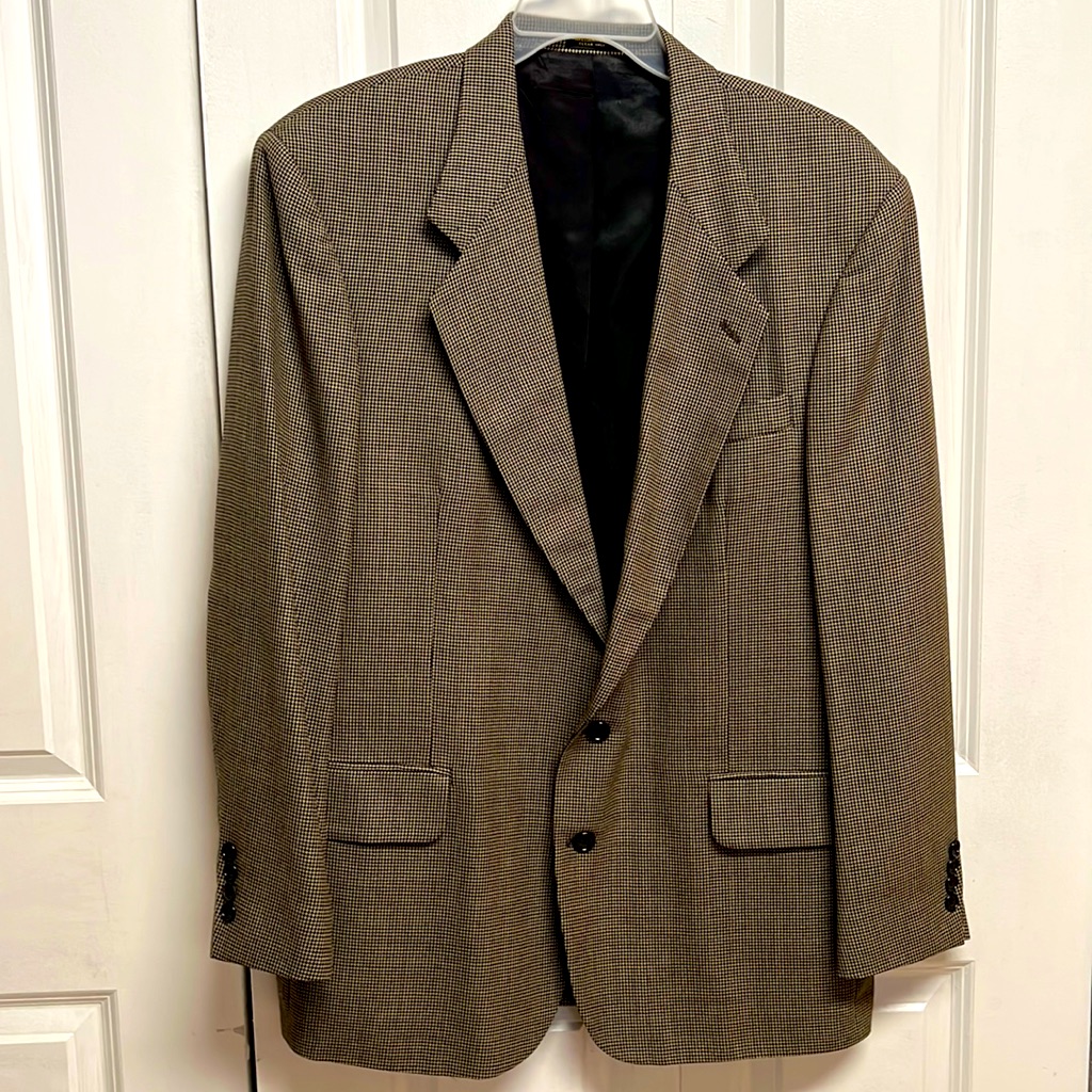 Vintage Oscar Dela Renta Tan Black Tweed Woo Blend Sports Jacket Blazer Size 44r